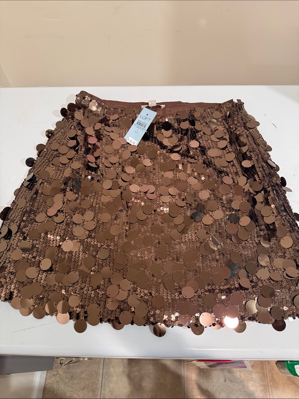 LOFT Copper Brown Sequin Mini Skirt